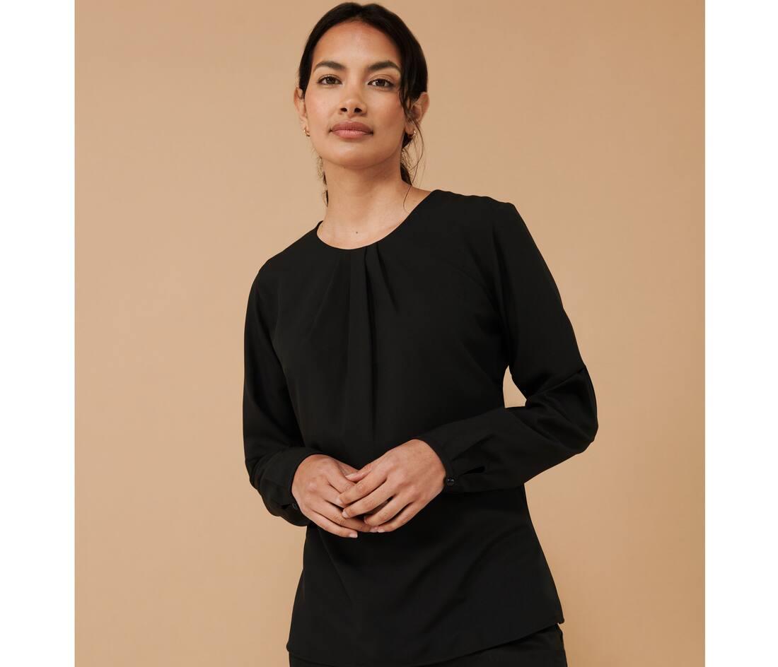 LADIES' PLEAT FRONT LONG SLEEVED BLOUSE HENBURY HY598